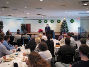 Gov. Pawlenty addresses Osseo business owners, officials and residents.