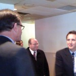 Osseo City Administrator Greg Withers (far left) meets Gov. Pawlenty.