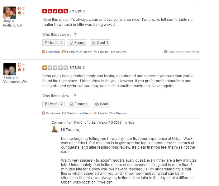 Yelp Response from Owner
